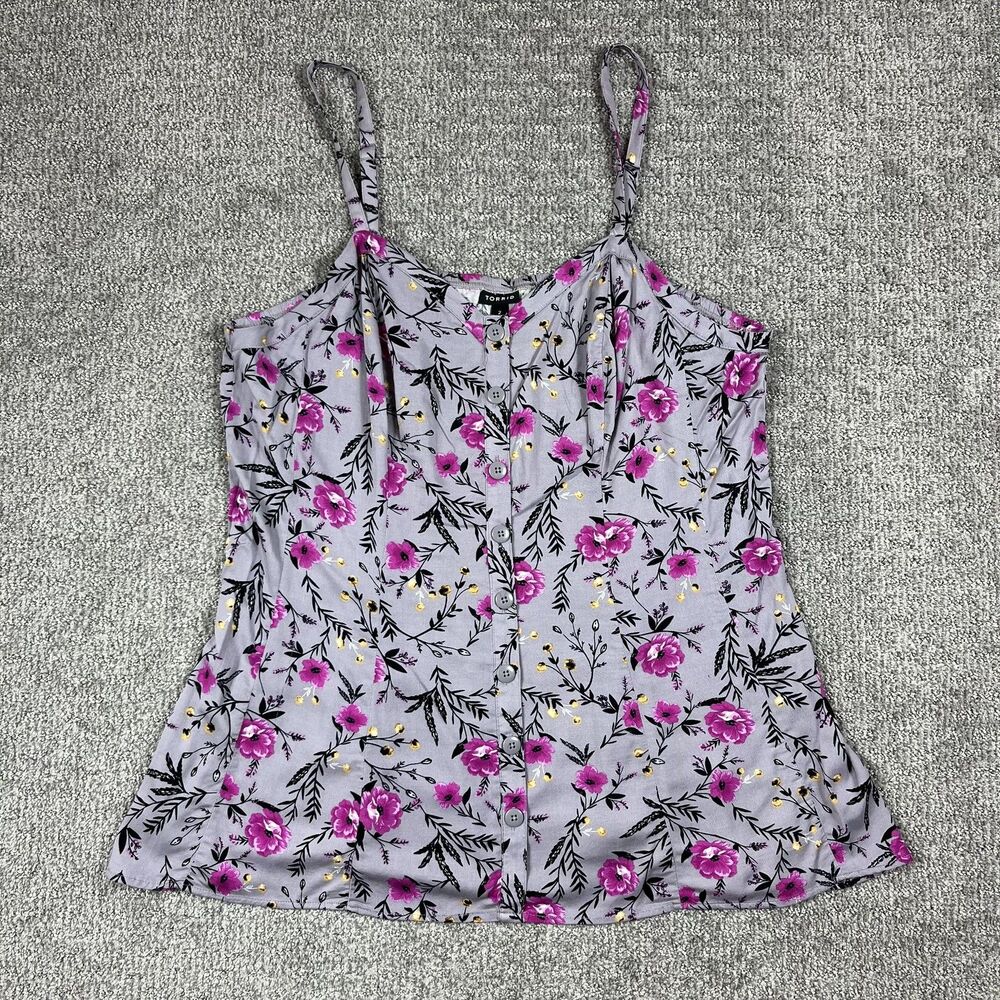 Torrid Top Womens 2X Purple Floral Button Cami Tank Boho Plus Summer Casual